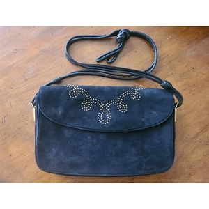 HOT! VINTAGE BRUNO MAGLI BAG BLACK SUEDE WITH GOLD STUDS CLUTCH SHOULDER BAG